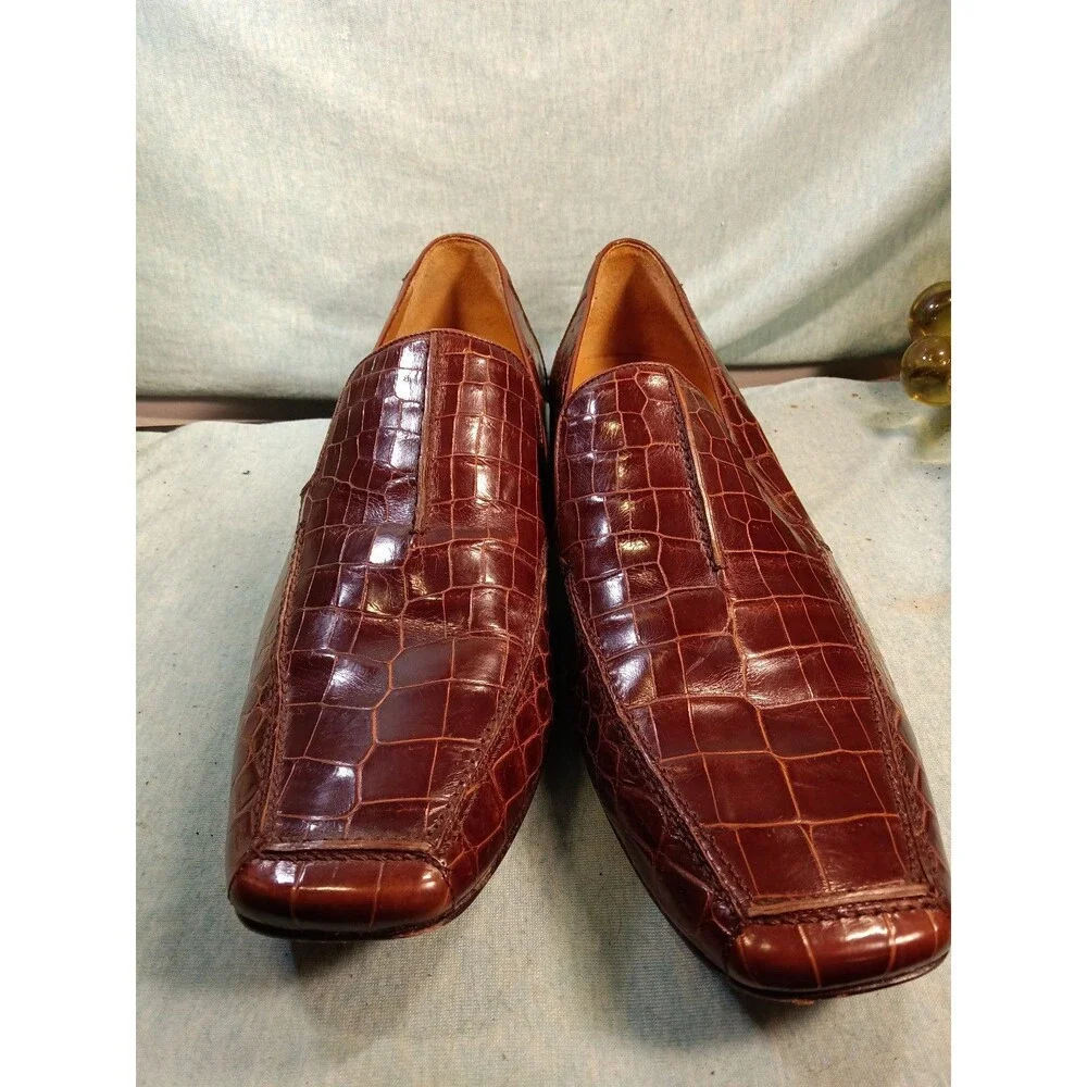 Mezlan Size 10 M  Crocodile Brown Loafer Spain Dress Shoes MEN'S